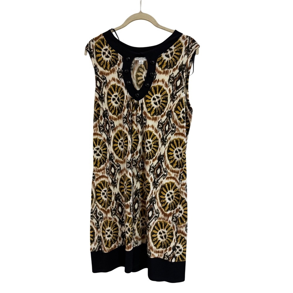 En Focus Petite Sleeveless Ikat Sunburst Print Keyhole Studded Dress Brown 12P